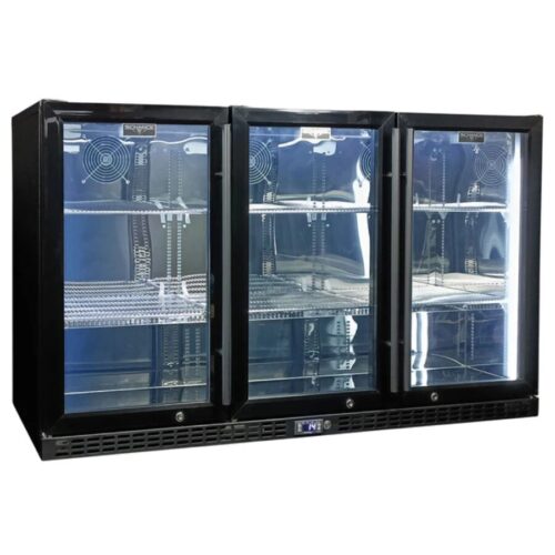Schmick - SK386B - Black 3 Door Triple Glazed Glass Door Bar Fridge