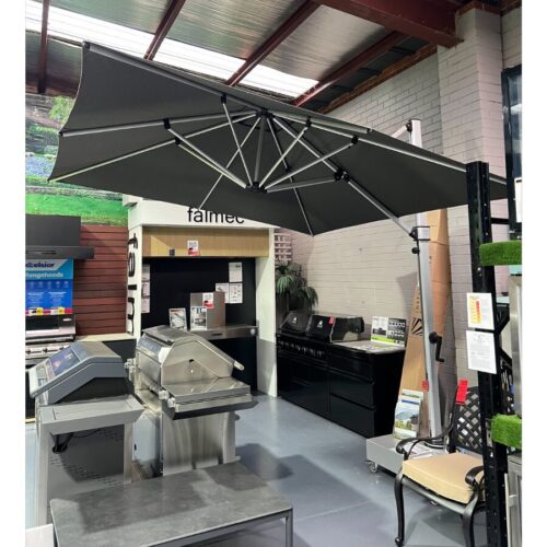 Instant Shade Umbrellas Aurora Square 2.8m Smoked Tweed with 880 Base with Wheels - Floor Stock Thomastown